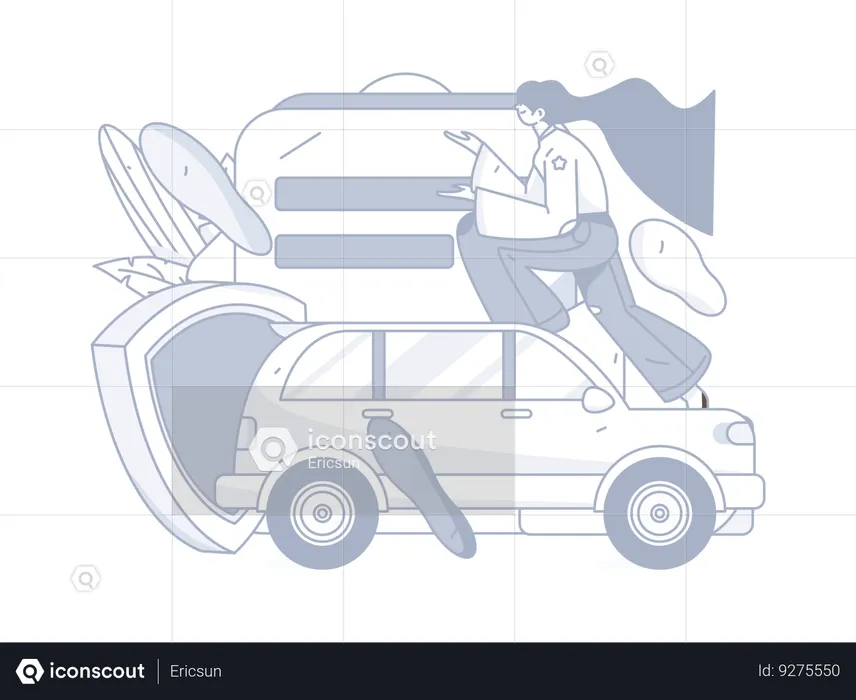 Girl having vehicle insurance  Illustration