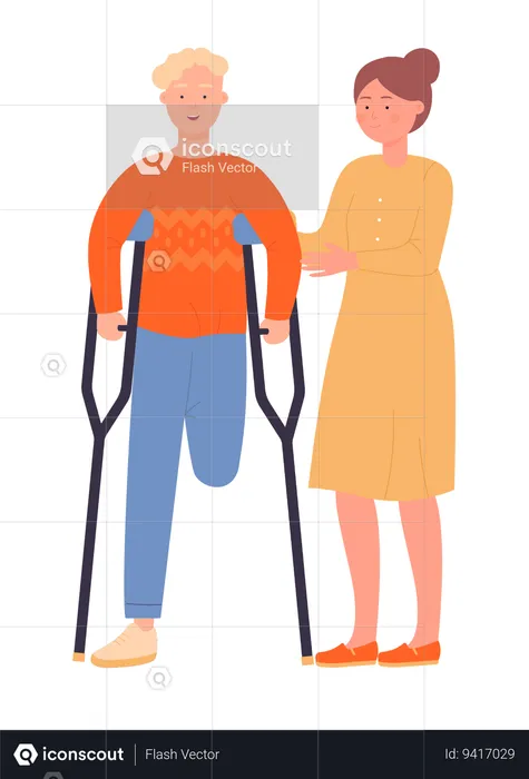 Girl helping handicap man  Illustration