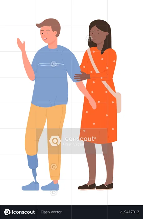 Girl helping handicapped man  Illustration