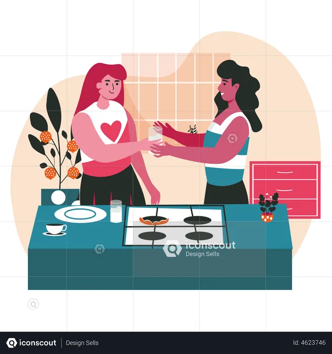 Girl helping in cooking  Illustration