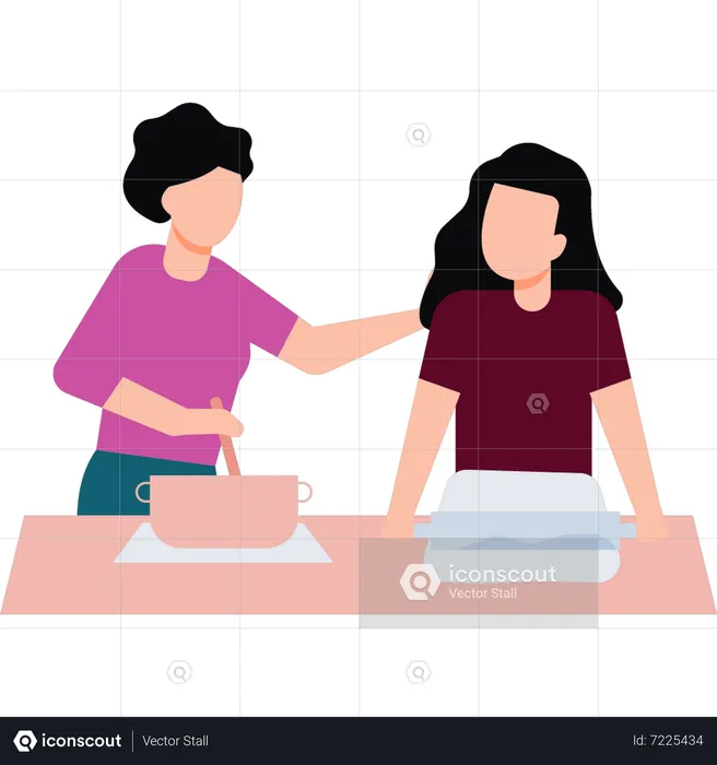 Girl helping mother in cooking  Illustration