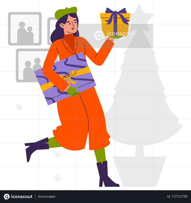 Girl Hold Christmas Giftbox  Illustration
