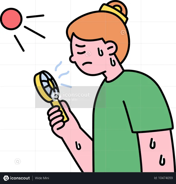 Girl holding a hand fan to be safe from extreme heat  Illustration