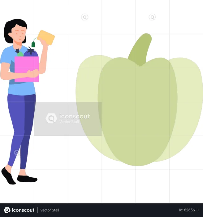 Girl holding bag of vegetables  Illustration