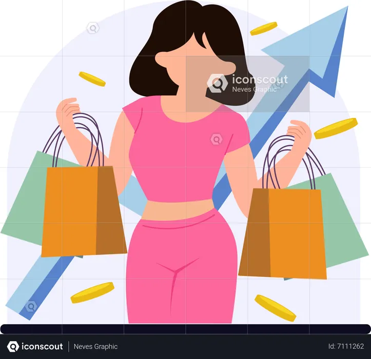 Girl Holding Bags  Illustration