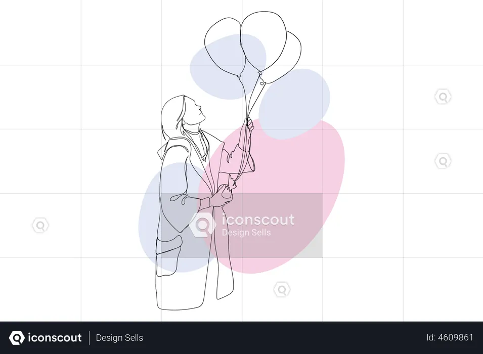 Girl Holding balloon  Illustration