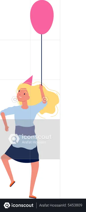 Girl Holding Balloon  Illustration