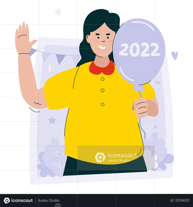 Girl holding Balloons for new year decoration  Illustration