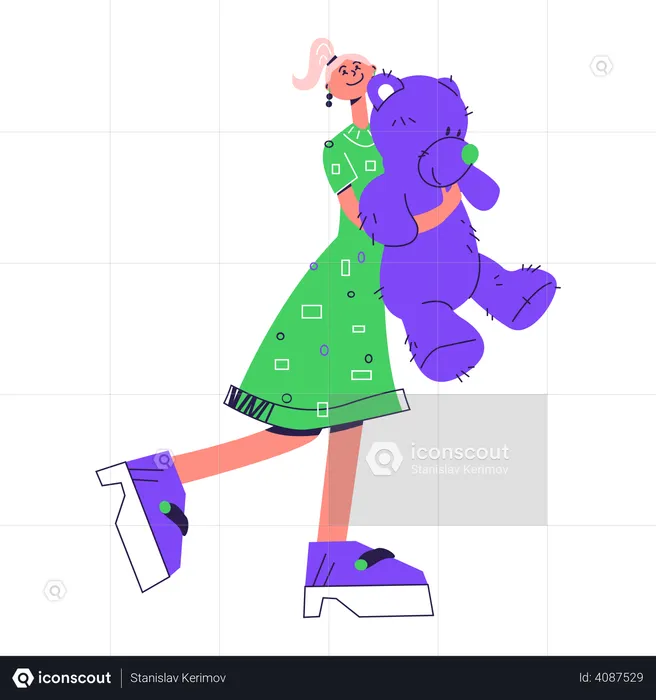 Girl holding big teddy bear  Illustration