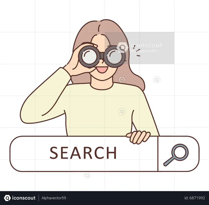 Girl holding binocular and searching  Illustration