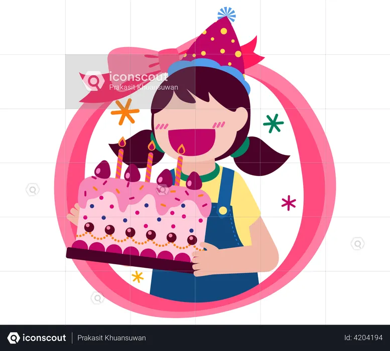 Girl holding birthday cake  Illustration