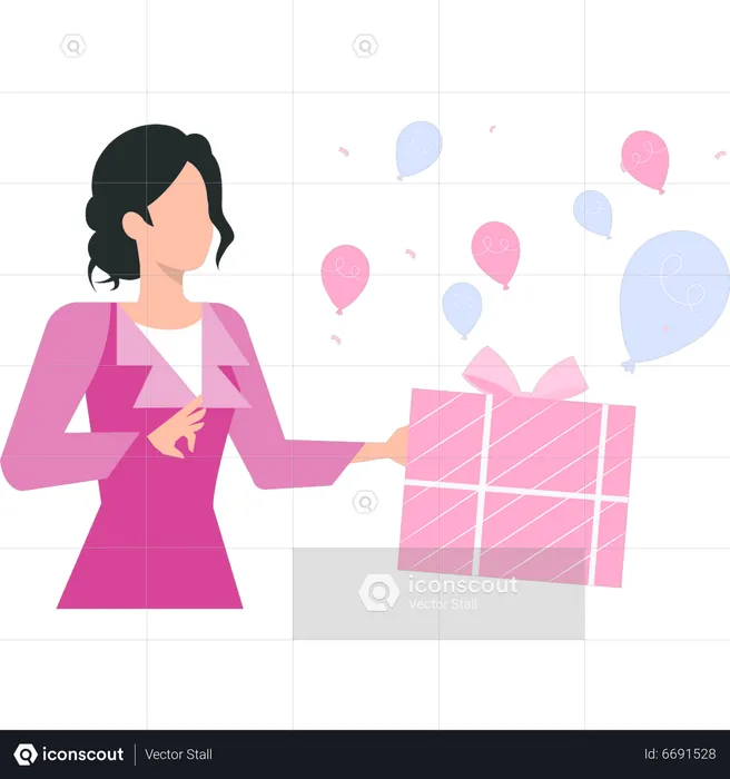 Girl holding birthday gift box  Illustration