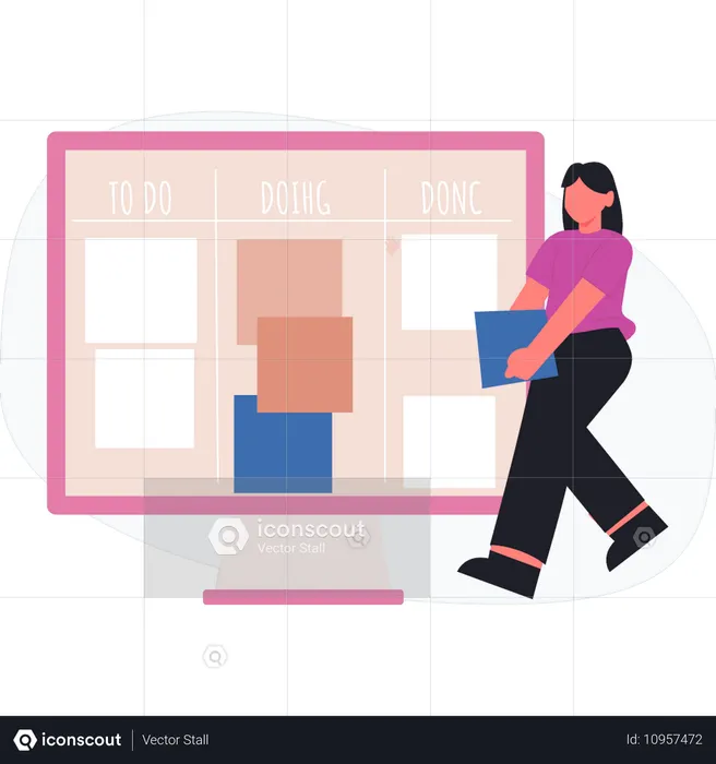 Girl holding blue box  Illustration