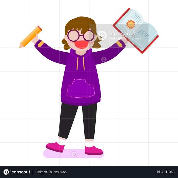 Girl holding book and pencil  Illustration
