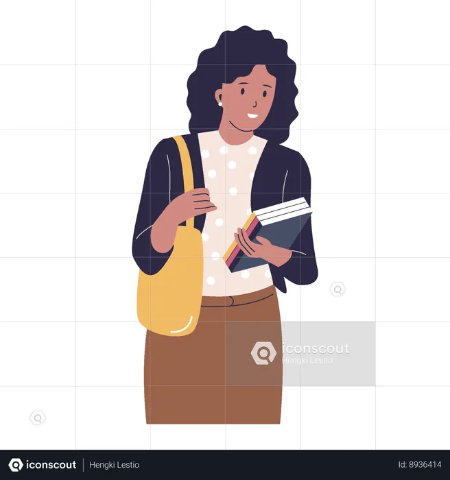 Girl holding book while carrying bag  Illustration