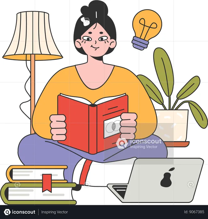 Girl holding book while getting study idea  Illustration