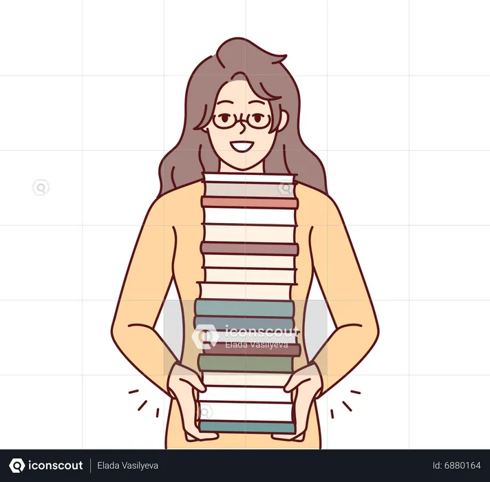 Girl holding books stack  Illustration