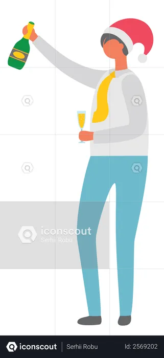 Girl holding bottle of wine  Illustration