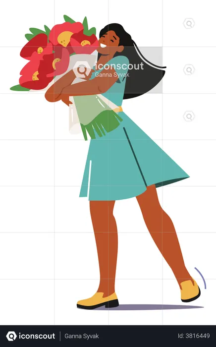 Girl holding bouquet  Illustration