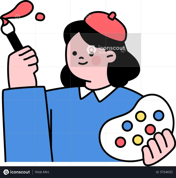 Girl holding brush and palette  Illustration