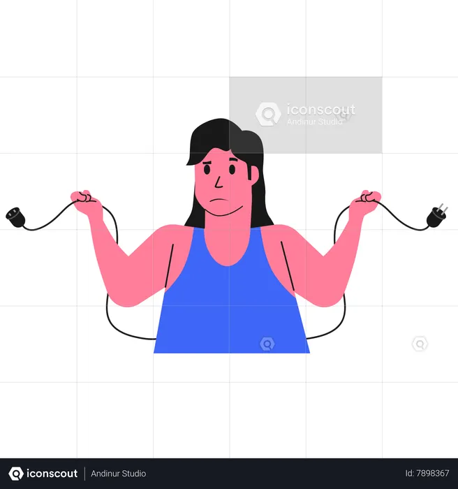 Girl holding cable and not getting Connection  Illustration
