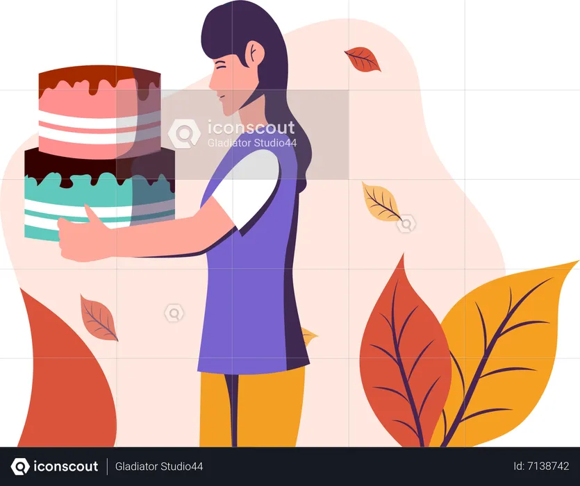 Girl holding cake  Illustration
