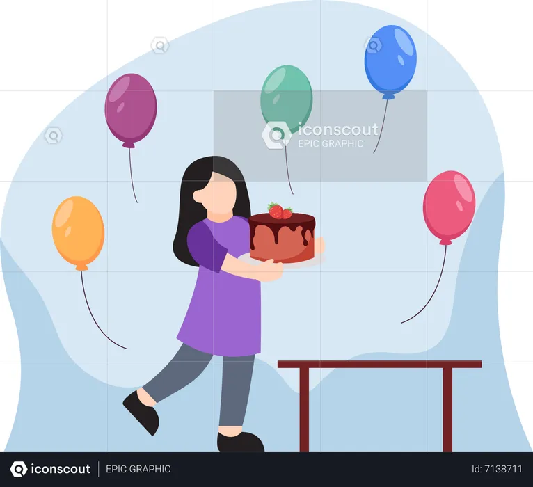 Girl holding cake  Illustration