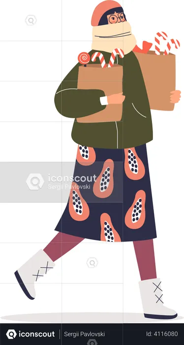 Girl holding candies bags of christmas  Illustration
