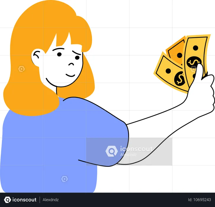 Girl holding cash note  Illustration