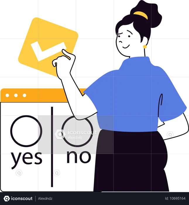 Girl holding check mark for selecting yes and no  Illustration