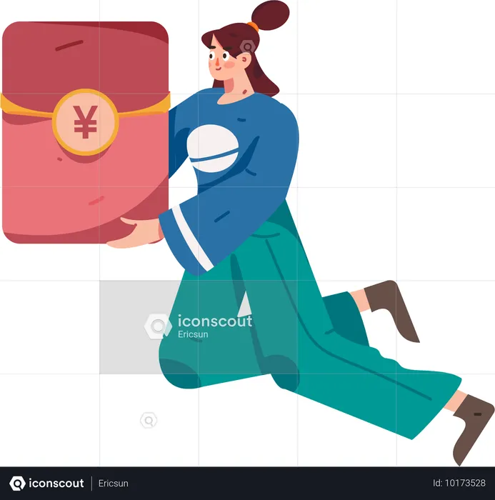 Girl holding chinese envelope  Illustration