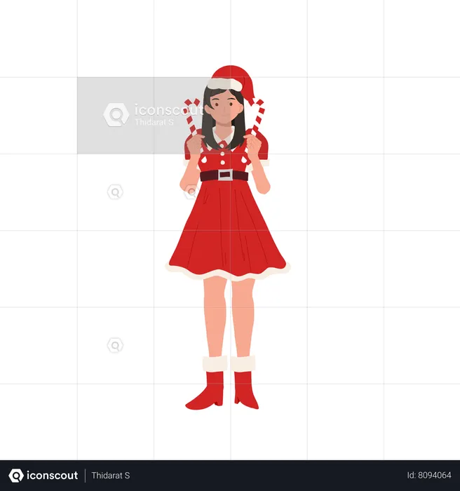 Girl holding christmas candy  Illustration