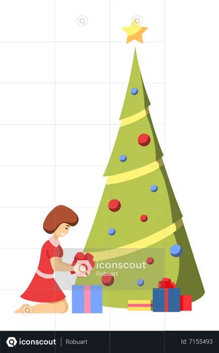 Girl holding christmas gift  Illustration