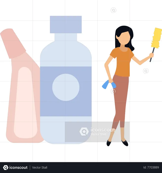 Girl holding cleaning brush  Illustration