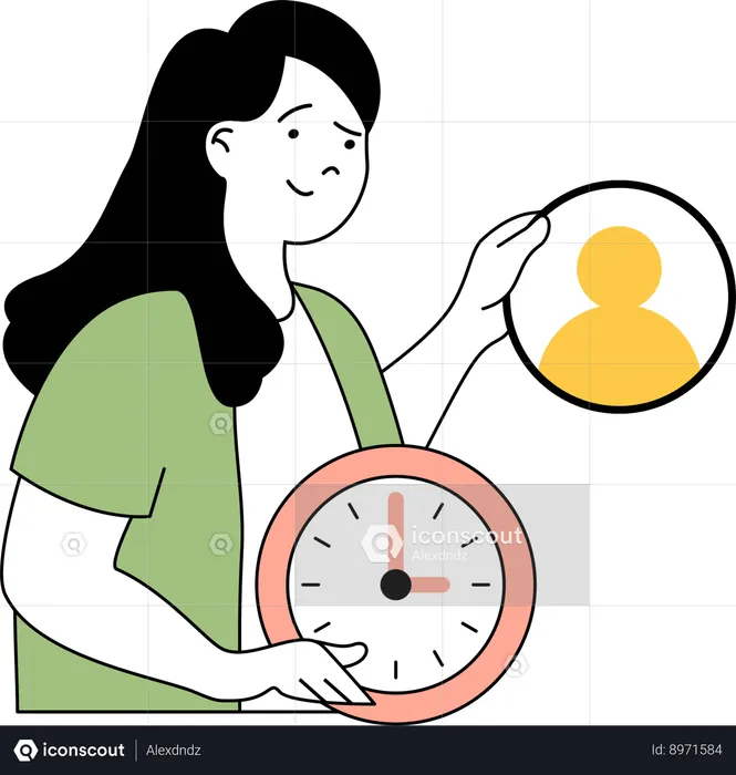 Girl holding clock while selecting employee  Illustration