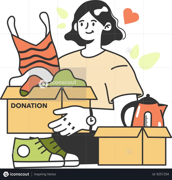 Girl holding clothes box for donation  Illustration