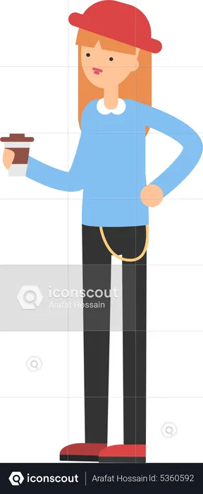 Girl holding coffee cup  Illustration