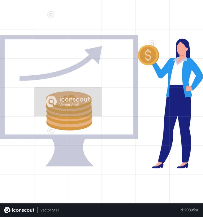 Girl Holding Dollar Coin  Illustration