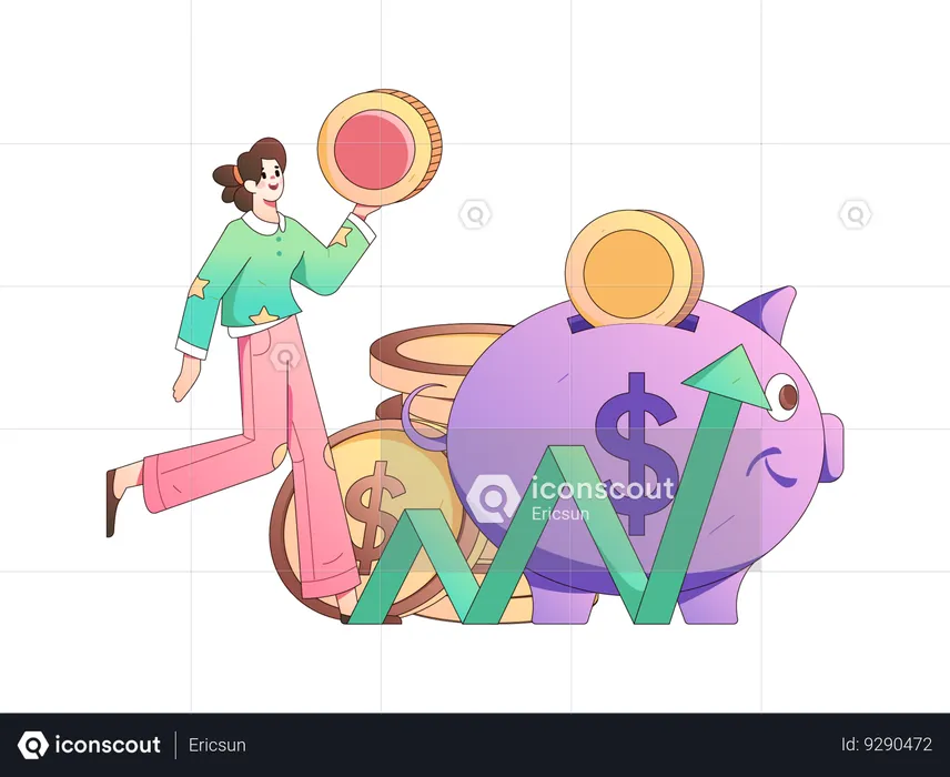 Girl holding dollar while getting investment growth  Illustration