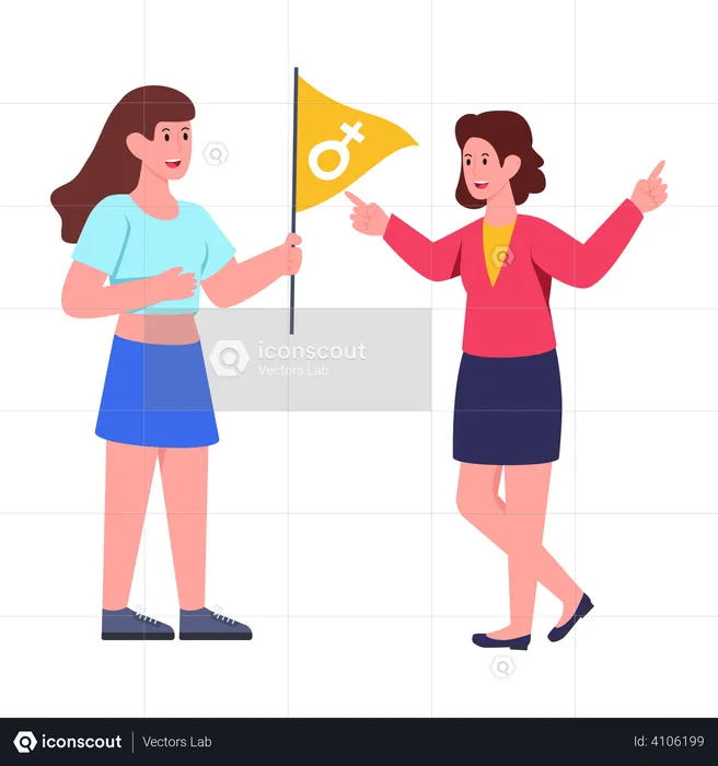 Girl holding Female Gender flag  Illustration