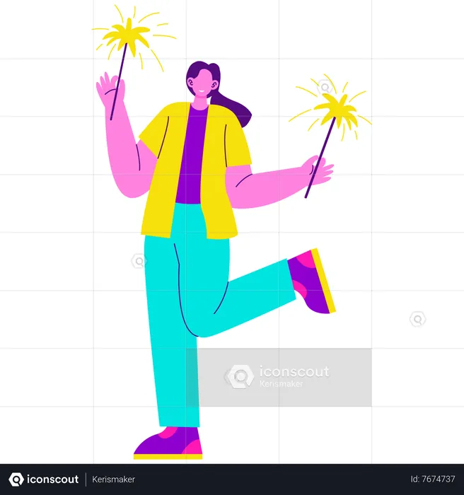 Girl holding Fireworks  Illustration