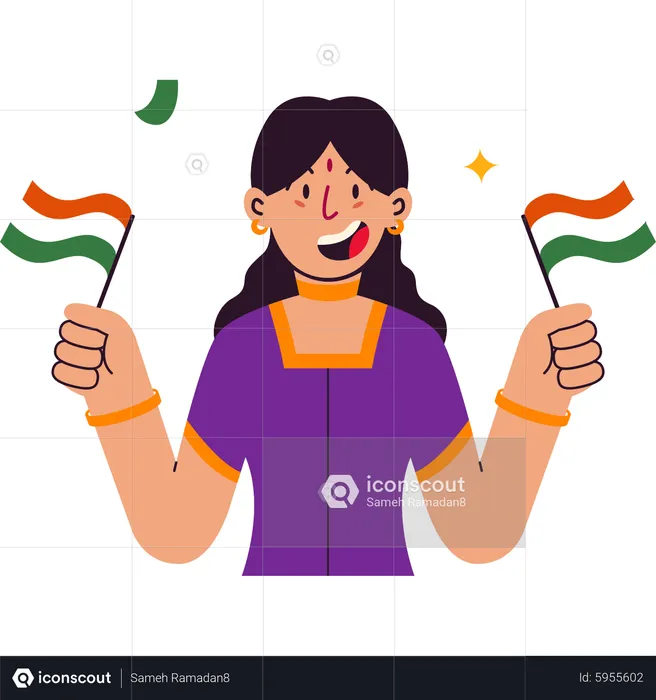 Girl holding flag on Indian republic day  Illustration