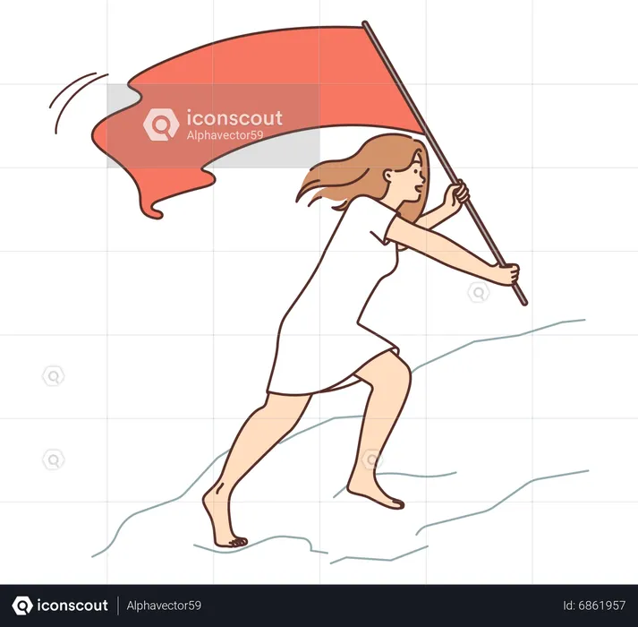 Girl holding flag to reach finish point  Illustration