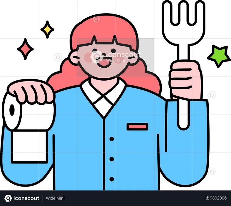 Girl holding fork and tissue roll  Illustration