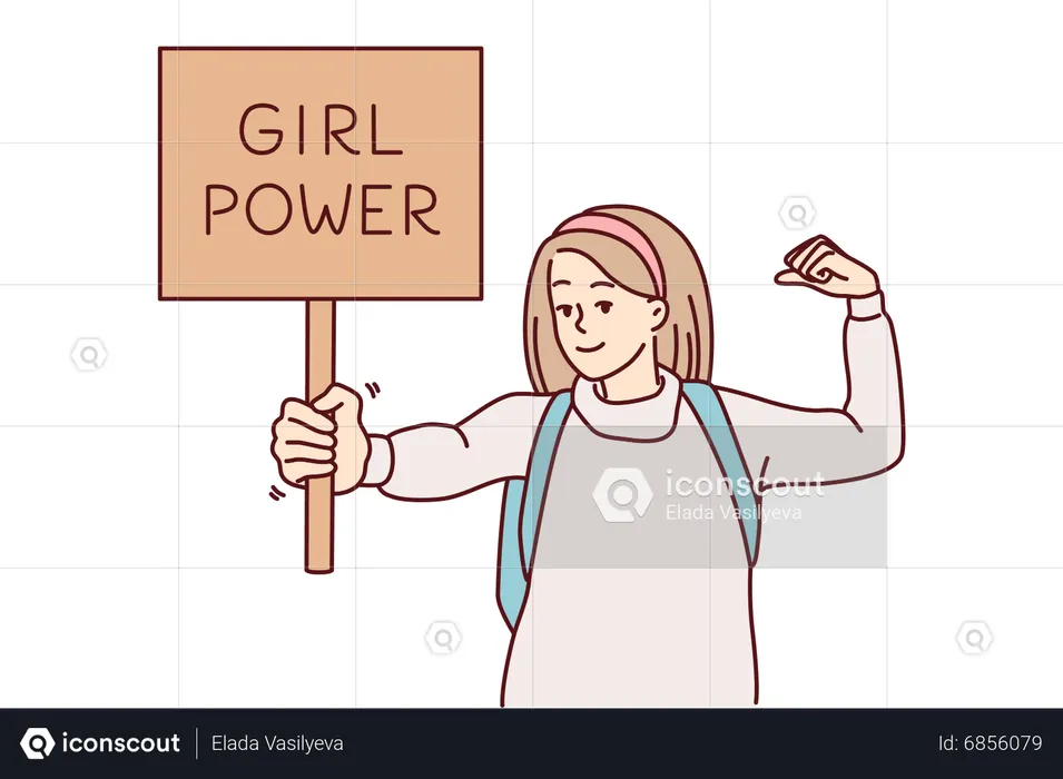 Girl holding girl power board  Illustration