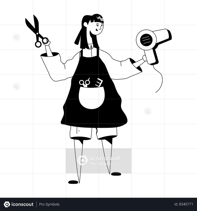 Girl holding hair dryer and scissor  Illustration