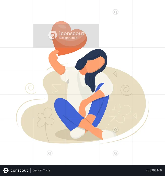 Girl holding heart balloon  Illustration