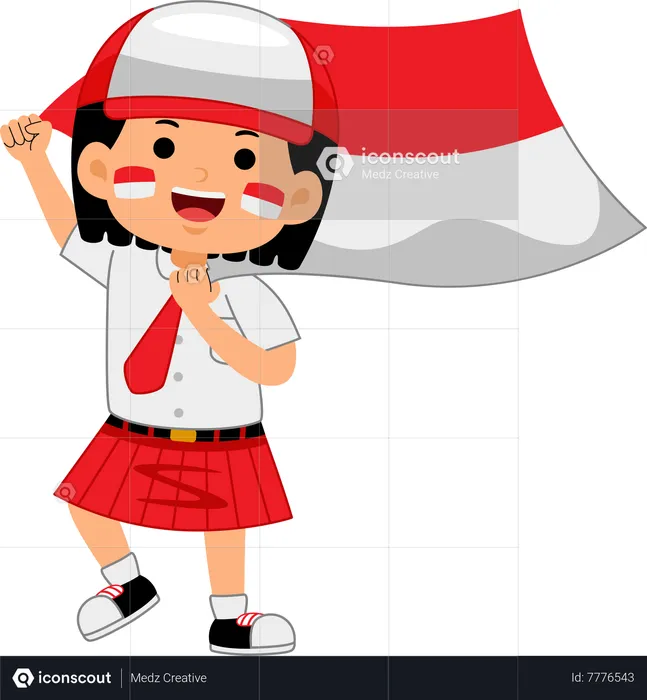 Girl holding Indonesia Independence Day  Illustration