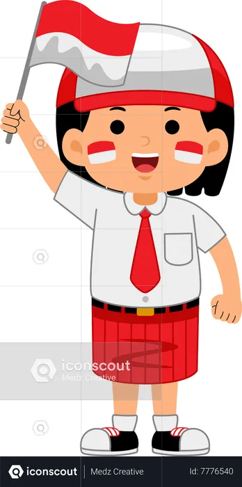 Girl holding Indonesia Independence Day  Illustration