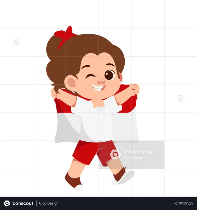 Girl holding Indonesian Flag  Illustration